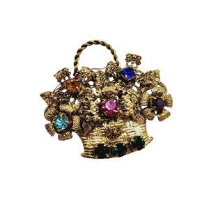 Vintage Czech Rhinestone Floral Basket Brooch (A1223)